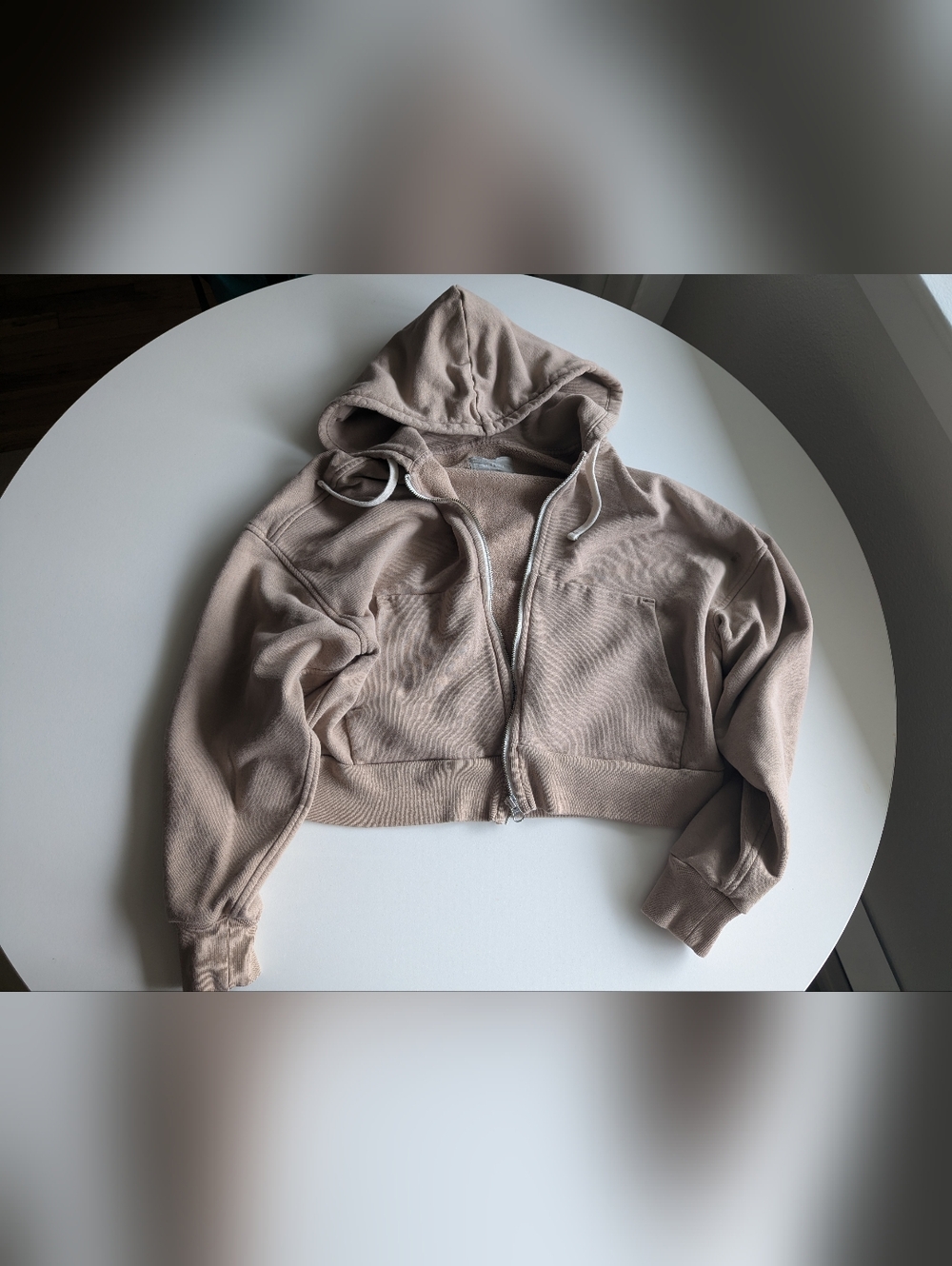 Everlane Cropped Zip-Up Hoodie in Taupe: Size S